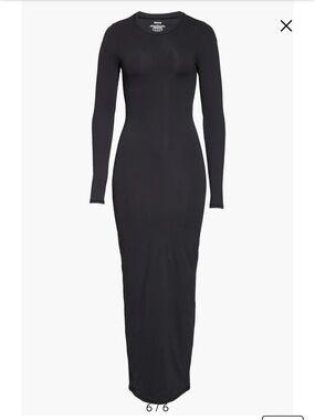 Skims Fits Everybody Black Long Sleeve Maxi Dress (Small)